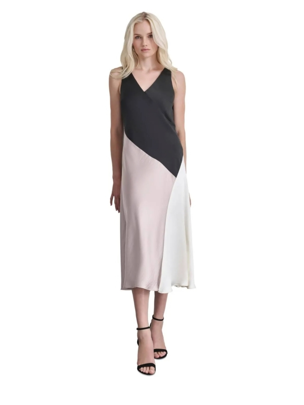 Dkny Satin Colorblocked Slip Dress